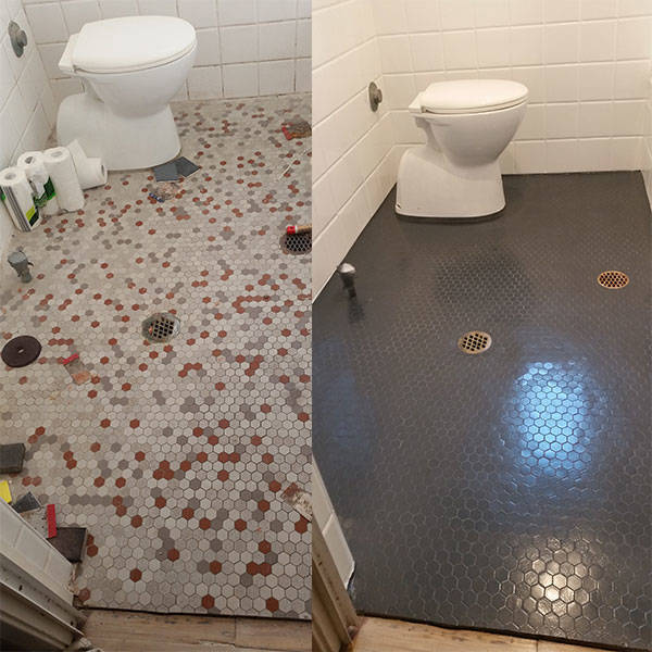 before and after bathroom floor epoxy