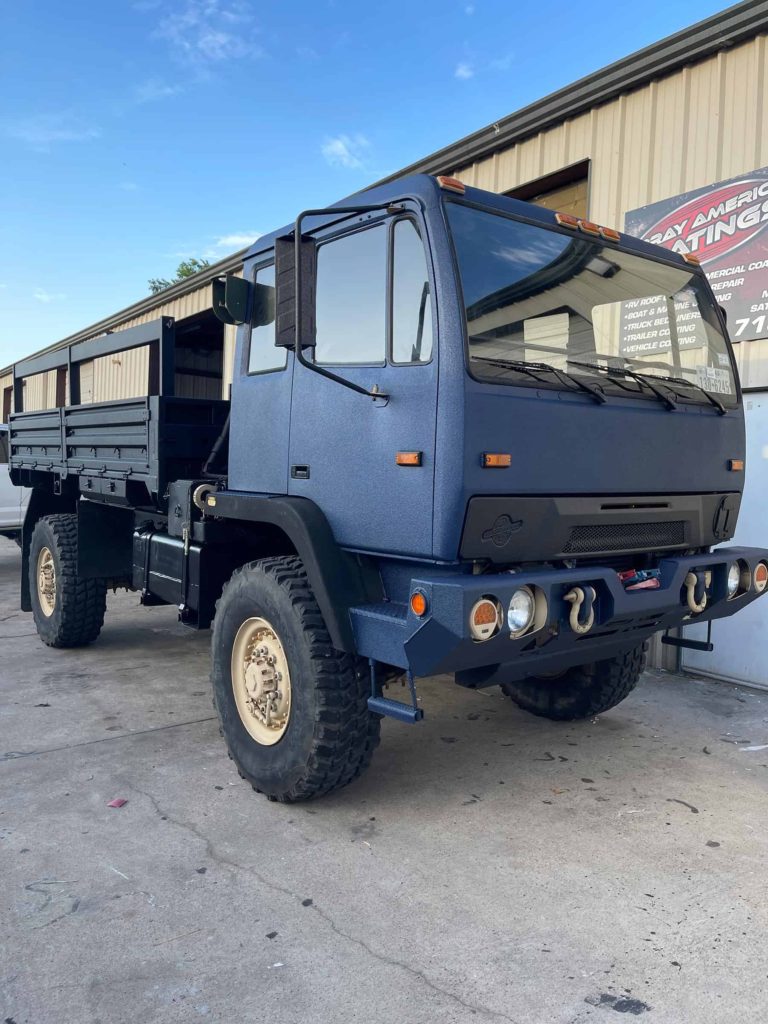 commercial vehicle with blue bedliner application