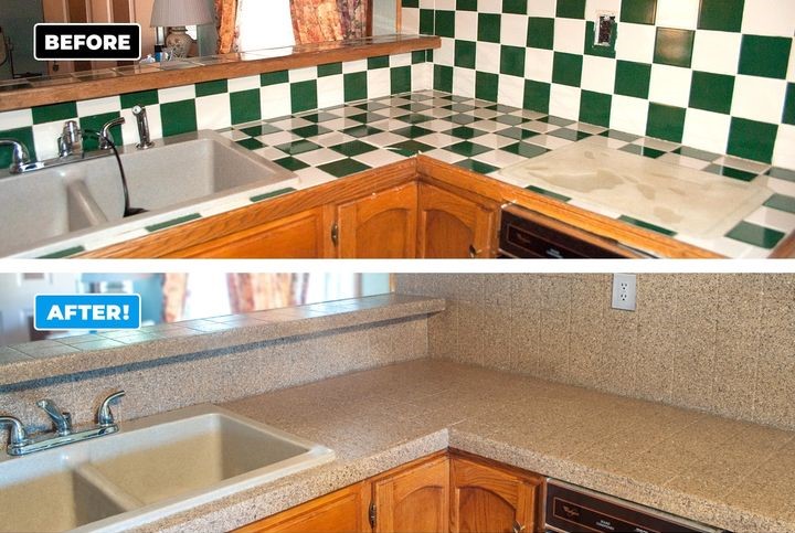 tan spray granite kitchen counter