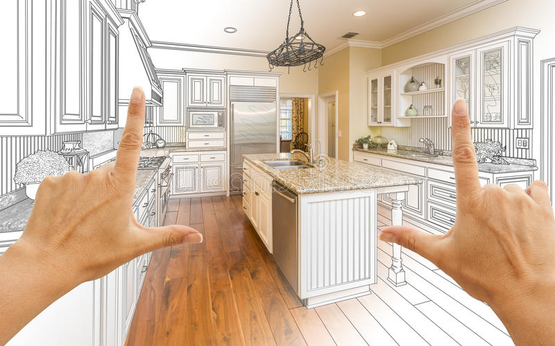 hands framing gradated custom kitchen design drawing photo c female combination 65428346