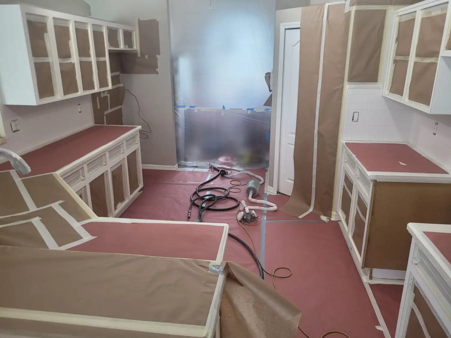 masking off kitchen cabinets