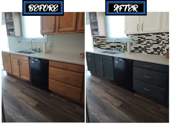 before and after cabinet resurfacing
