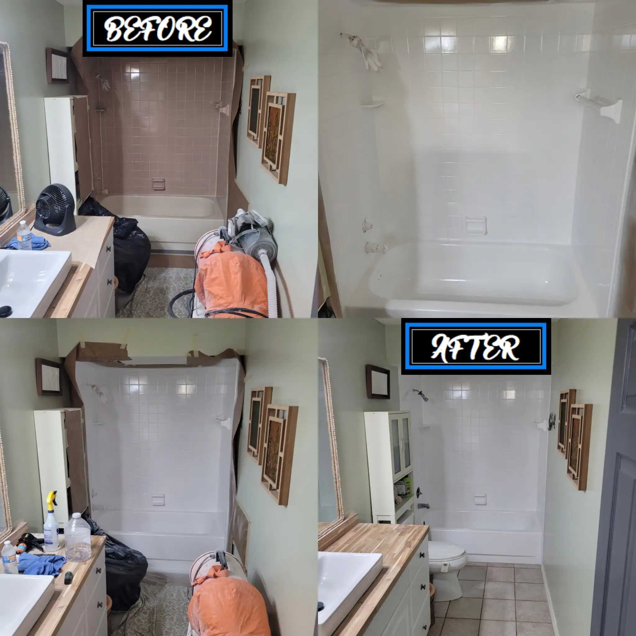 before and after tub and tile reglazing in white