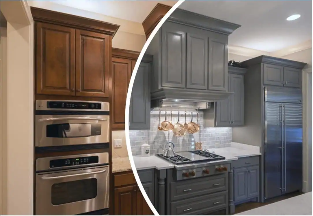 resurfaced  gray   cabinets   and   white   countertops